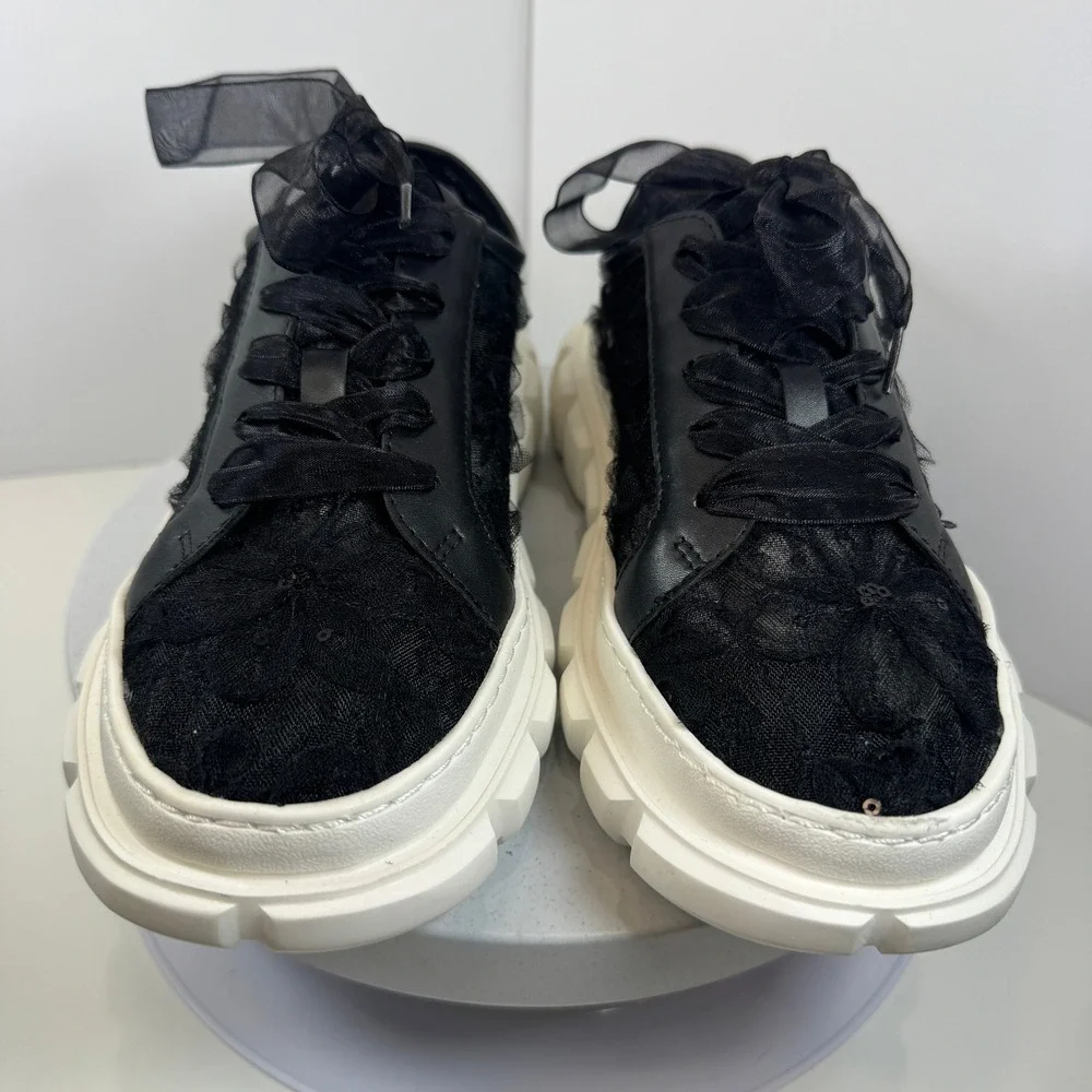 Cosy Island Platform Sneakers Girl's Black Floral Chunky Sole‎ Size 4